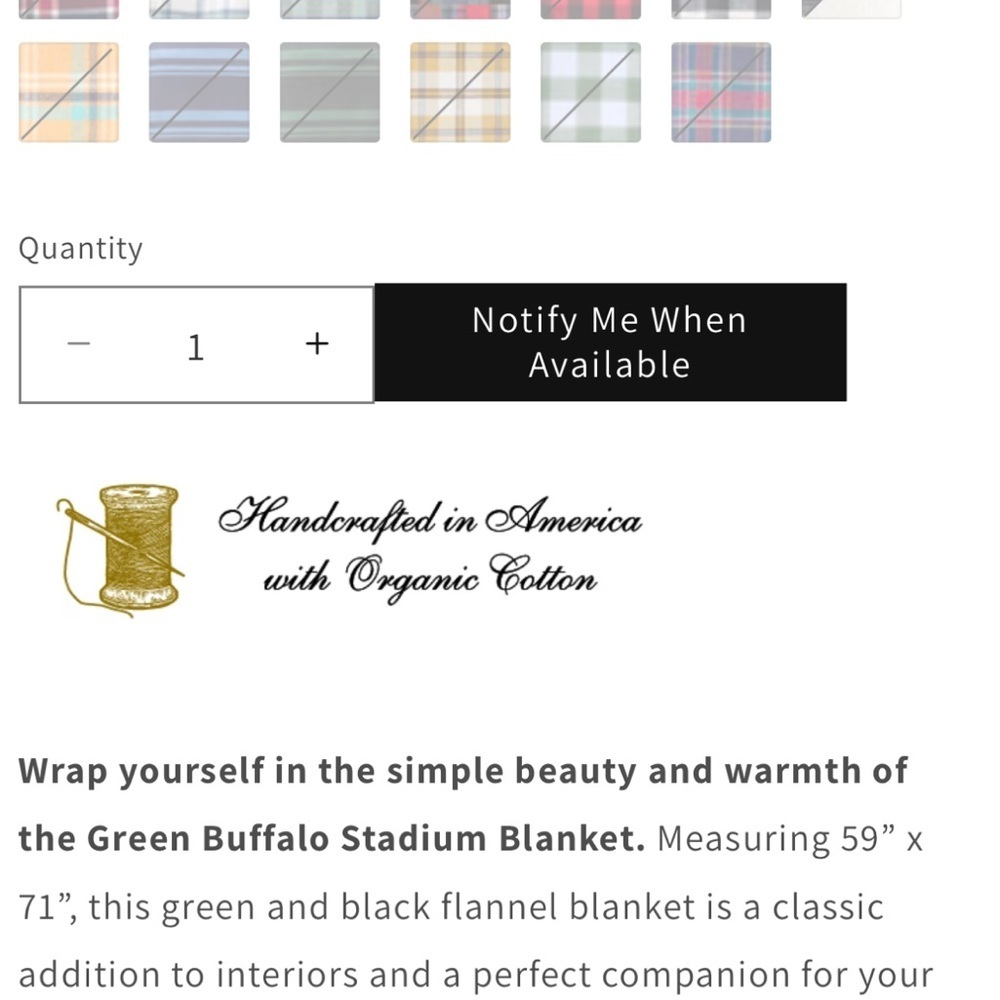 The Vermont Flannel & Co green buffalo check Stadium Blanket SOLD OUT NEW W/tags - Picture 9 of 9